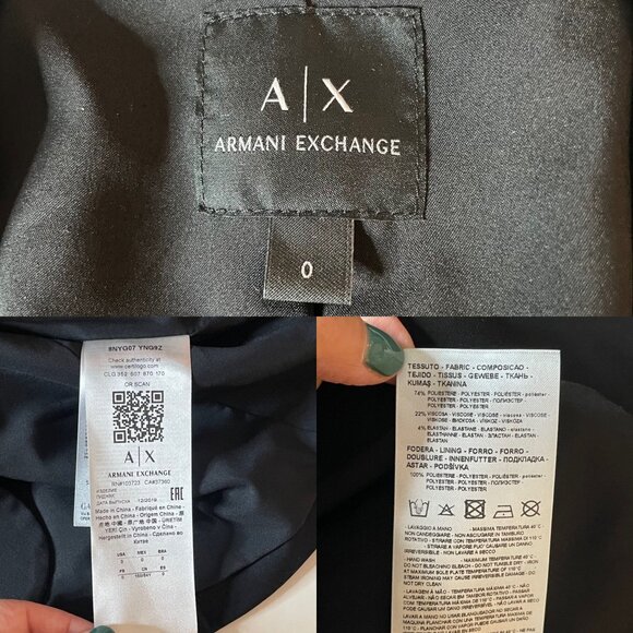 Armani Exchange Women's Black Blazer Size 0 One-Button Closure Long Sleeve Lined - Picture 3 of 6